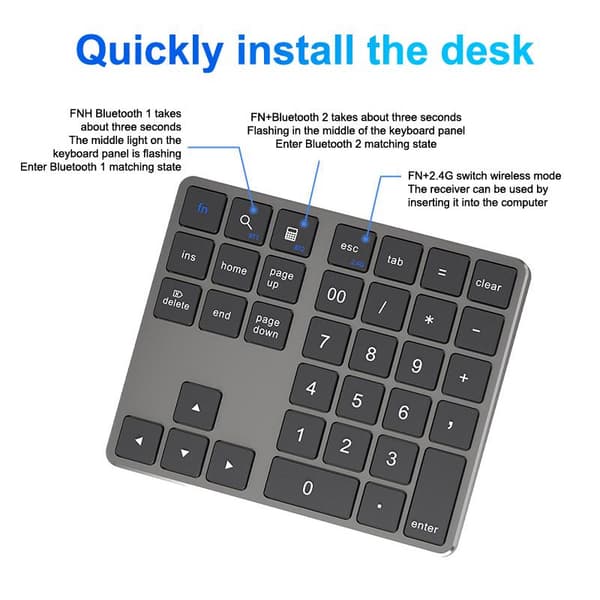 Trådlöst 2.4G Bluetooth Digitalt Tangentbord Uppladdningsbart Tyst 35 K Silver