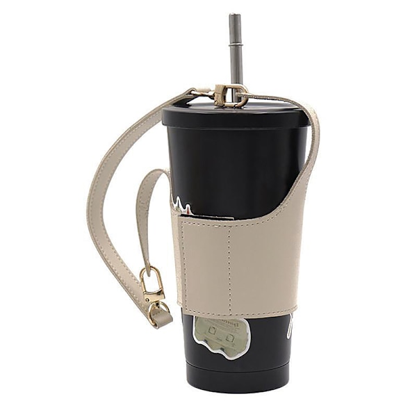 Læder Cup Cover Pouch Bærbar vandflaske ærmetaske Læder Beige