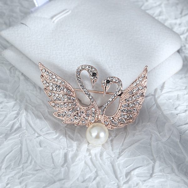Rhinestone Pearl Swan Broscher Bröllopsfest För Damkläder Silver