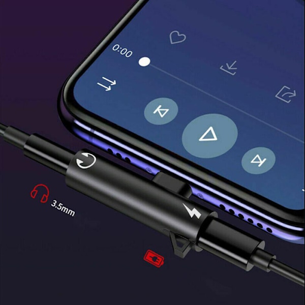 For iPhone 8 7 Plus X Lightning til 3,5 mm Aux-hodetelefonlader J Silver