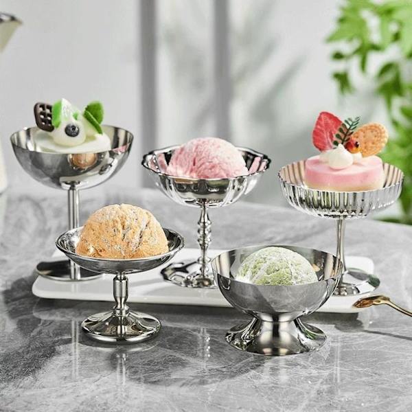 Salatkopp i rustfritt stål, iskopp, beger, retrodesign Silver 2