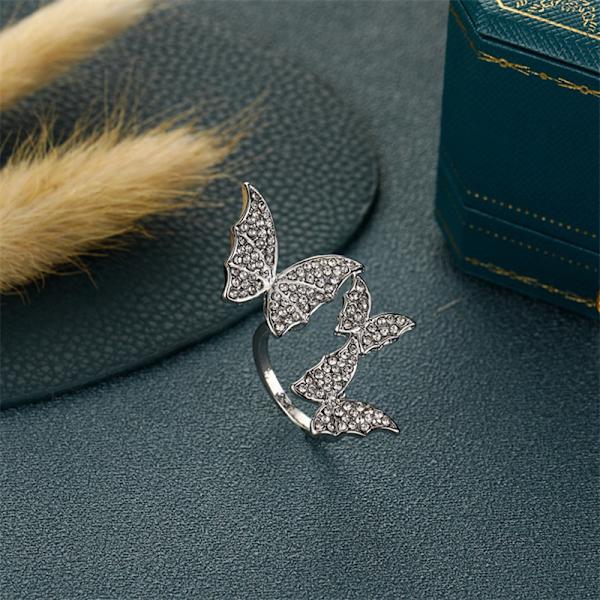 Rhinestones Crystal Sparkling Butterfly Åpen Ring Justerbar Vi