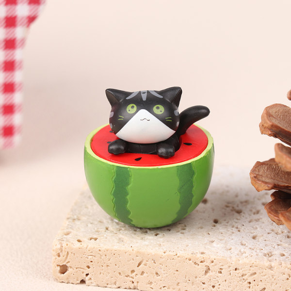 1 st vattenmelon katt prydnad miniatyr figurer Kattunge staty White