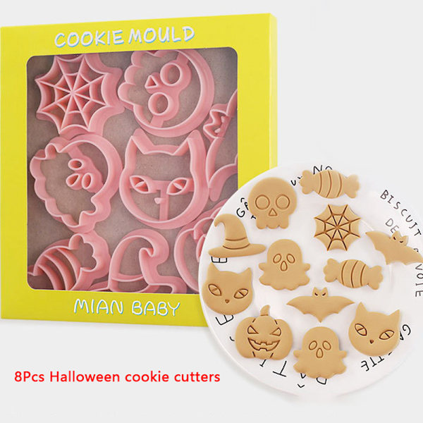8 stk Halloween kakeformsett Gresskar trykkbar kakeform B