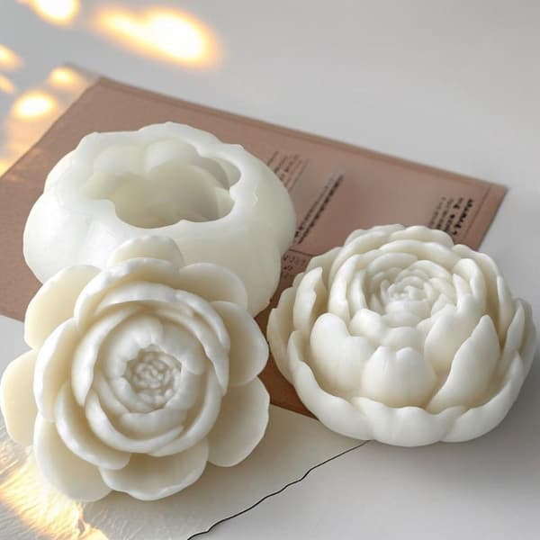 3D Peonblomster Silikonform For Stearinlys Leire Gips Og Såpe B