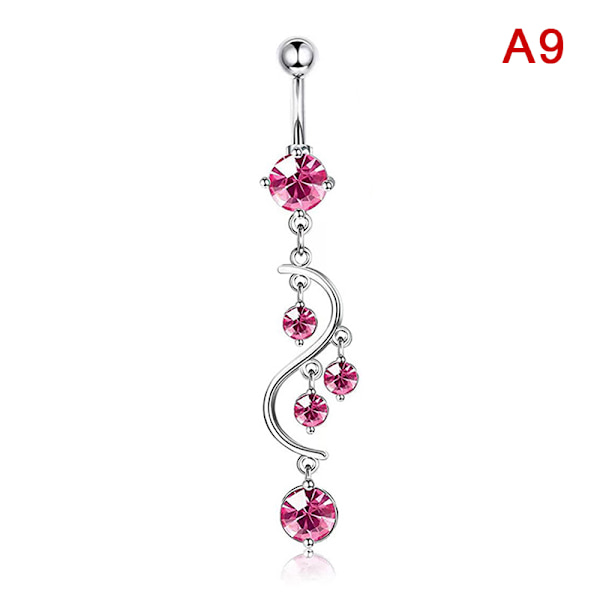 Pink zirkon vedhæng navle ring rustfrit stål navle pie A9