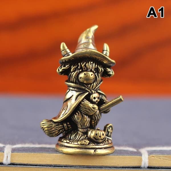 Messing Highland Ku Statue Skrivebordspynt Highland Ku Figur A1
