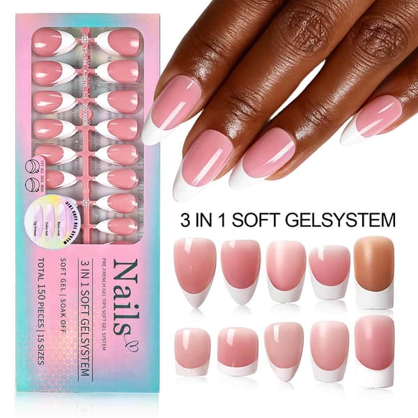 150 st Press On Nails Fransk Form Nageltips Manikyrset 1 A6