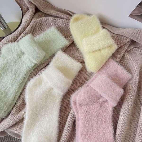 Super bløde sokker mink fleece til kvinder Ensfarvede vintervarm White
