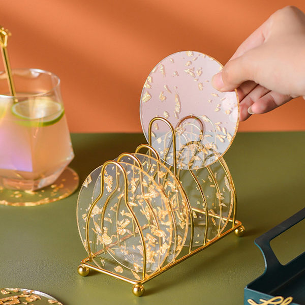 Akryl Guld Folie Coaster Varmeisolering Bordmåtte Cup Pads Te Round