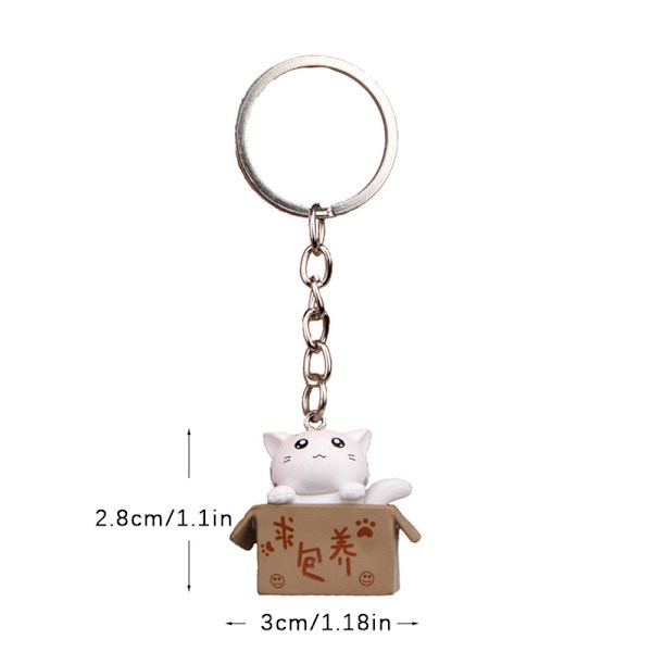 Creative e Little Cat Box nøkkelring for kvinner menn nøkkelring bag C White