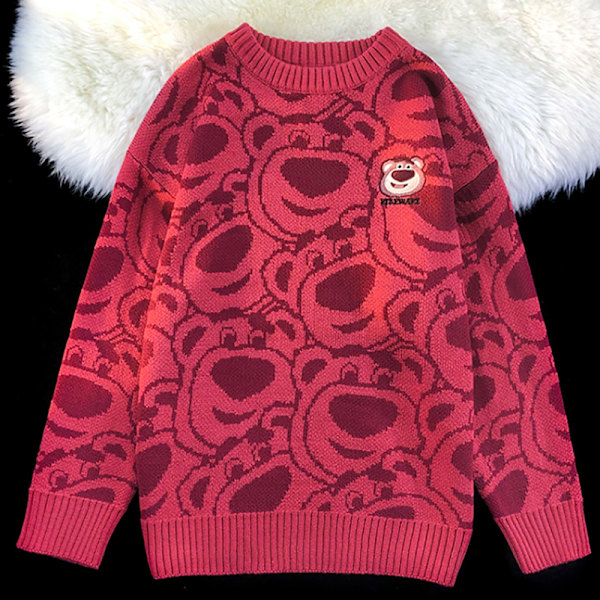 Høst mote Bjørn Genser Kvinner Rundhals Langermet Casual Red