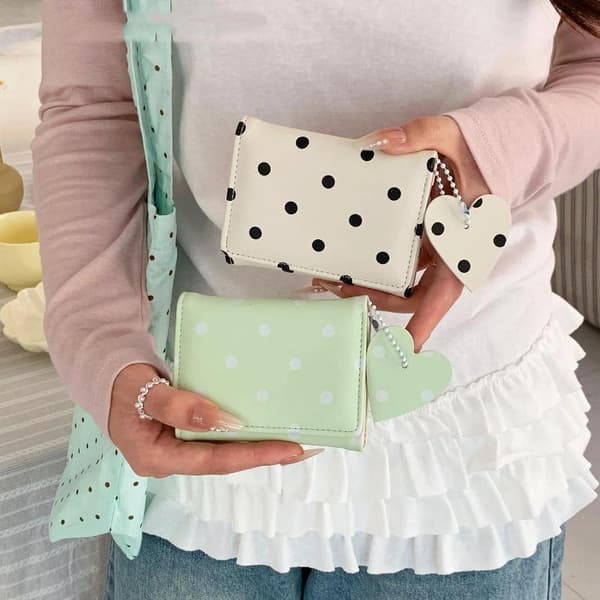 e Polka Dot PU-nahkalompakko sydänriipuksella, suuri kapasiteetti A2