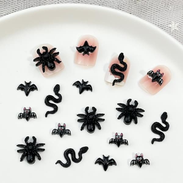 30 stk. Halloween negledekorationer Sorte flagermus edderkopper efterårsnegle A A2 30pcs
