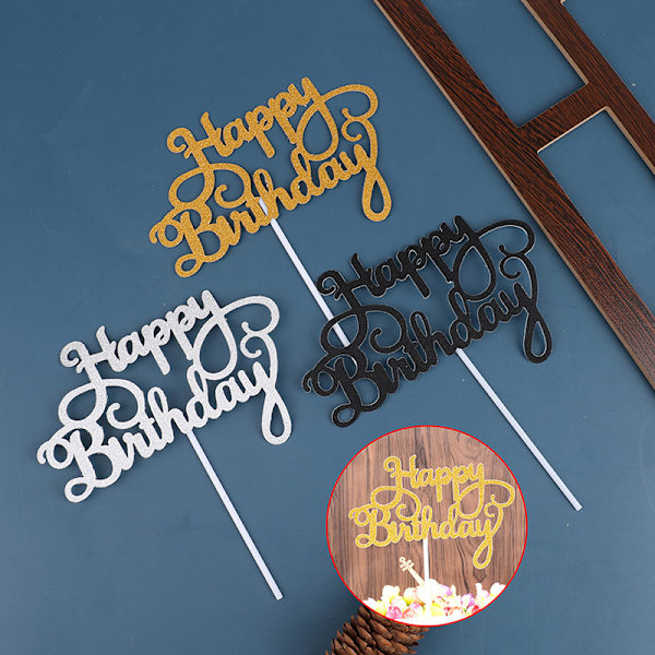 10 kpl Glitter Paper Happy Birthday Cake Topper Cupcake jälkiruoka Gold