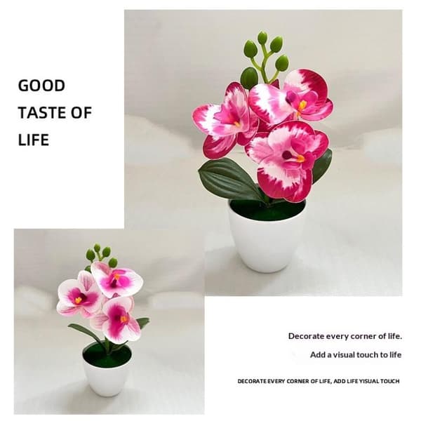 Kunstig orkidé i potte, mini Phalaenopsis, plastblomstdekorasjon A2