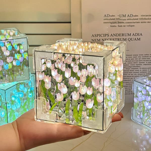 3D Speil Nattlys Med Tulip Blomsterhav Design A4