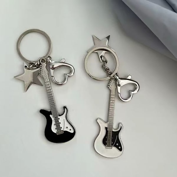 Elektrisk gitarr Stjärnhänge Bas Nyckelring Retro söt och cool Black