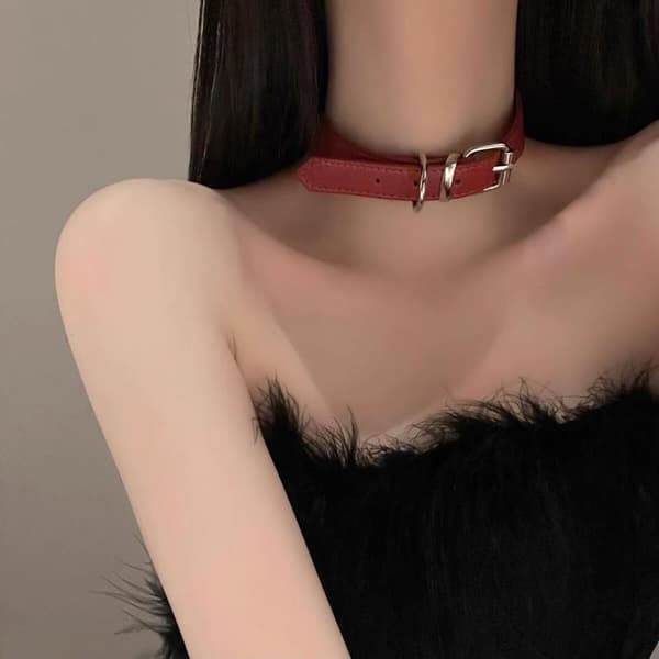 Trendy Punk Bælte Choker til Kvinder Piger Sød Cool PU Læder C Red