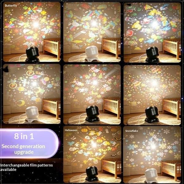 1 sett LED Ocean Projector Light 360° roterende dynamisk nattlys A1