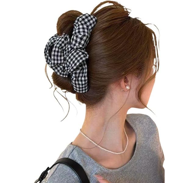 Top n-stil Minimalistisk Sort og Hvid Ternede Boble Hårklemme Black White