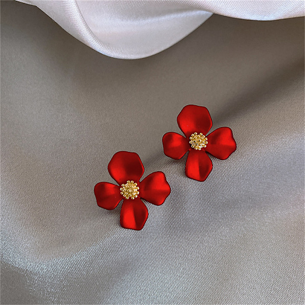 Röda kronblad Temperament e Small Flower Örhängen Dam Örhängen F Red