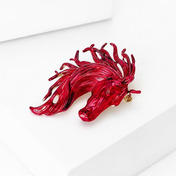 Trendy emalje hestehodebrosjer for kvinner Dyrekretsdyr Pins Red