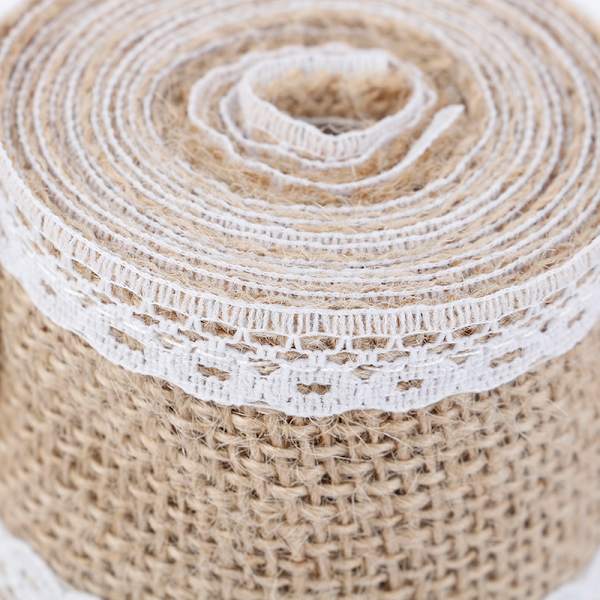 2Meter/Rull Jute Burlap Hessian Lace Band Vit Spetskant Kant 1#