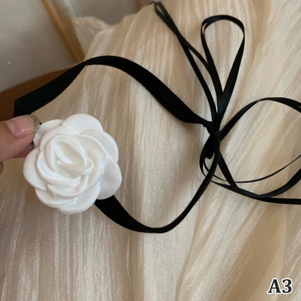 Enkel klut blomst lang seksjon Ribbon Bow halskjede hals stropp A2