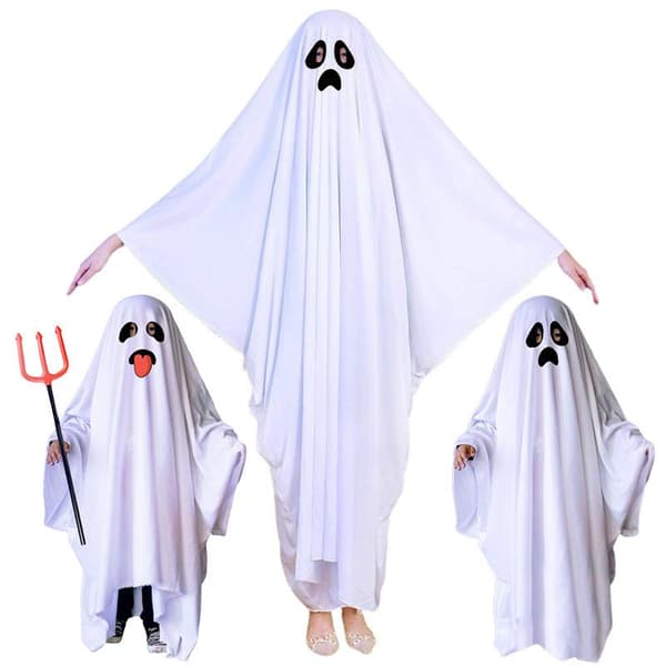 Vit Spöke Halloweenkostym Mjukt Andningsbart Tyg Lätt att Bära A M