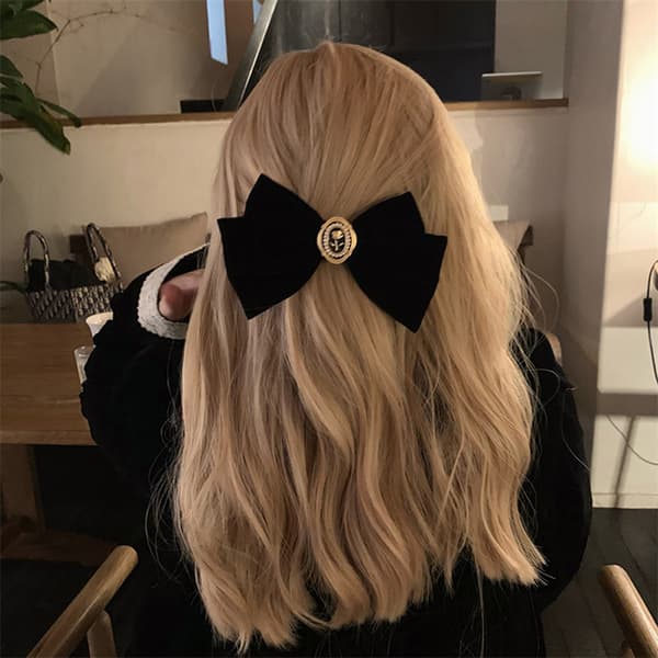 Nytt svart sammetsbåge hårnålar Elegant tyg legering rosor hår B