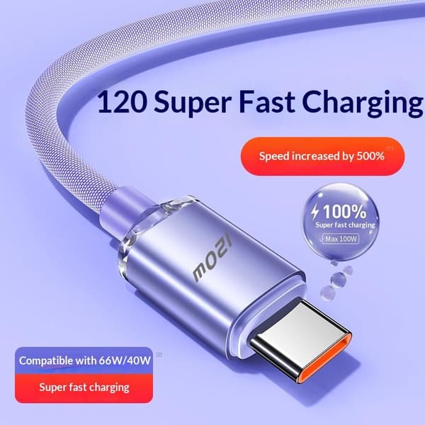 120W 6A Snabbladdning USB Typ C Snabbladdningskabel för Telefon Fas A2