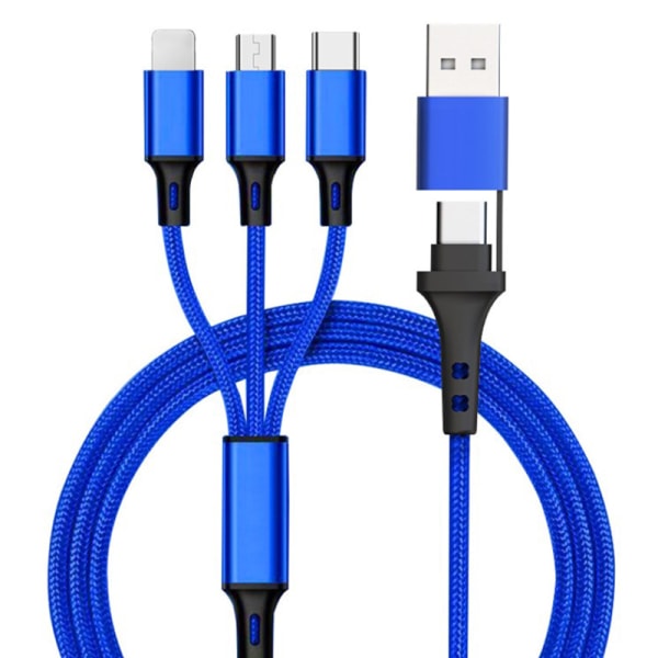 3 i 1 hurtigladeledning for telefon Micro USB Type C Lader Ca Blue