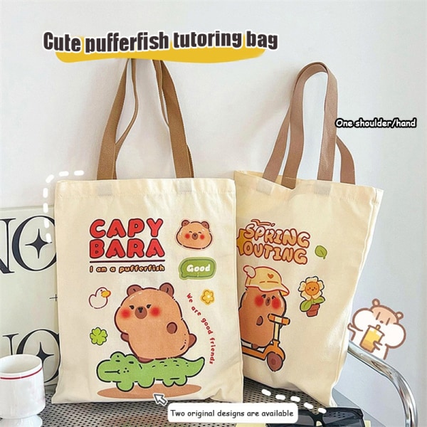 e Kapibala Canvas Bag Capybara Large Capacity Shopping Bag Shou A1