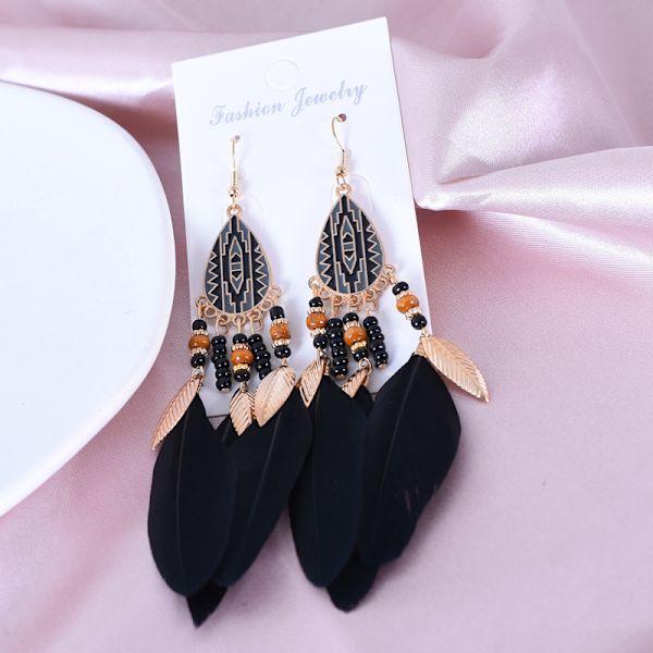 Summer Bohemian Long Feather Dangle Örhängen För Kvinnor Beach Ta white
