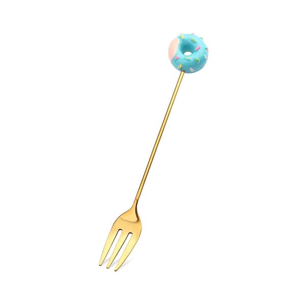 Donut-skje og -gaffel i rustfritt stål til iskrem, kake, dessert og kaffe Blue Fork