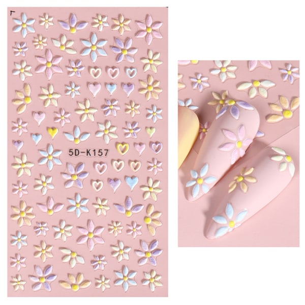 e 3D Flower Nail Art Stickers Candy Color Floral Heart Manikyr A2