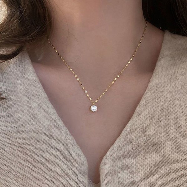 Kiiltävä Zircon Thin Line Simple Choker Kaulakoru Naisten Korut Col Gold