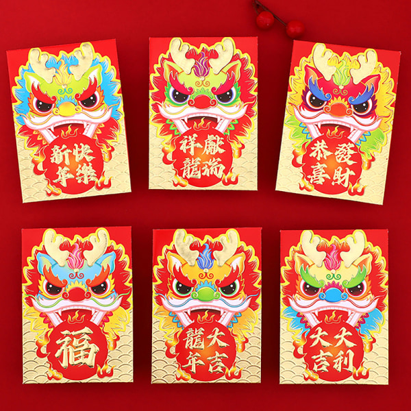 6 kpl New Year Red Envelopes Red Packet 2024 Dragon Year Luck M A17