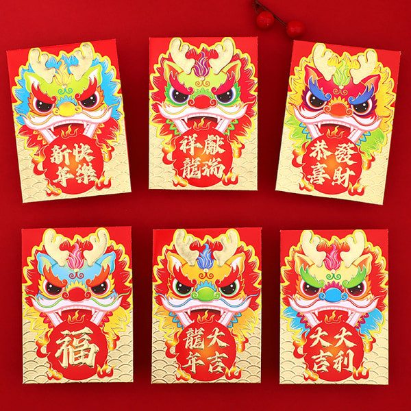 6 kpl New Year Red Envelopes Red Packet 2024 Dragon Year Luck M A21