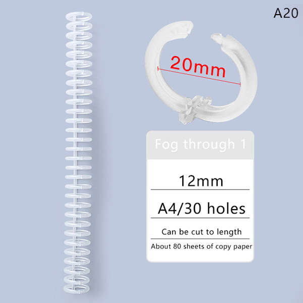 30 hull plastspiralringer for A4-papirnotebook-skrivesaker A20