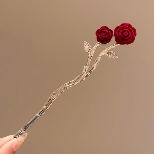 Retro rødt hår stick stil Hanfu kvast kvinder blomster smykker A8