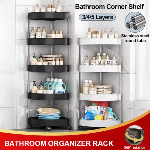 Rustfrit Stål 2/3/4/5 Lag Hjemme Organizer Reol Hjørnehylde White 4 layers