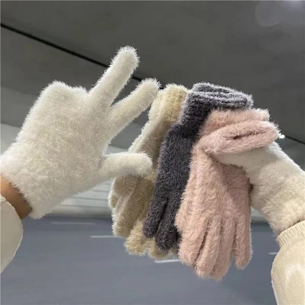 n INS Style Dejlig Coral Velvet Fingerless Furry åndbar Glo White