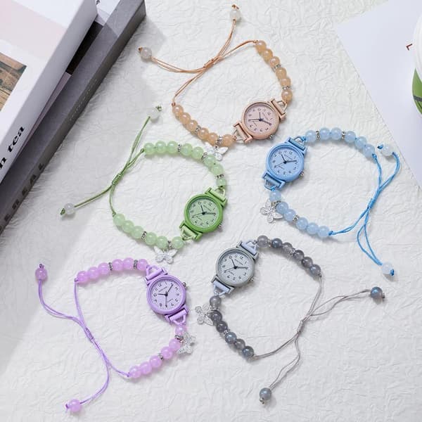 Perlearmbånd armbåndsur for sommerfugldekor justerbar flettet A1