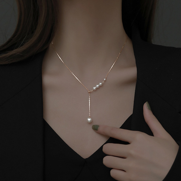 Pearl Tassel Justerbar Halskæde til Kvinder Fransk Simple Clavic Silver