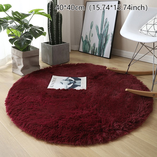 Fluffy Uldtæppe Stue Tæpper Faux Fur Rund Mat Wine red 40*40cm