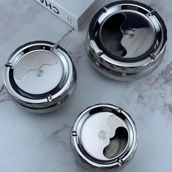 Askebeger i rustfritt stål med vindtett lokk, rustfritt design 3 Silver 14cm