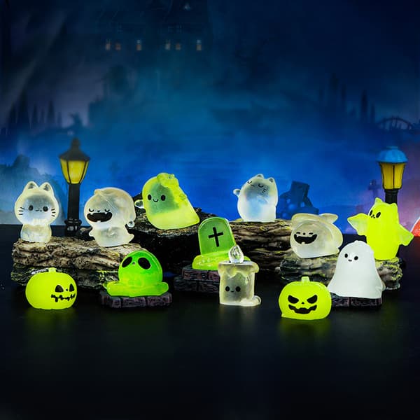 Mini lysende Halloween-pynt flaggermus gresskar spøkelse mikro landskap A4