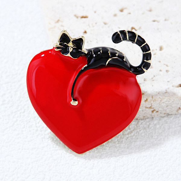 Mode Love Heart Lazy Cat Emalj Brosch Pin For Women Lapel J